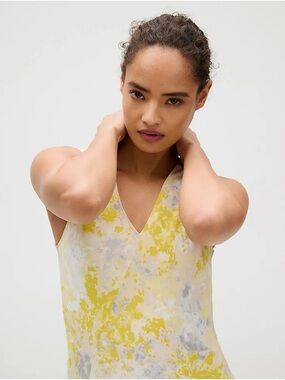 Sleeveless V-Neck Lined Yellow Print Women's Dress